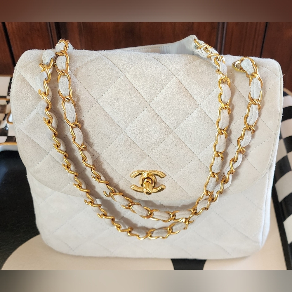 Suede Powder Blue Chanel Quilted Shoulder/Crossbidy Bag with Gold Hardware